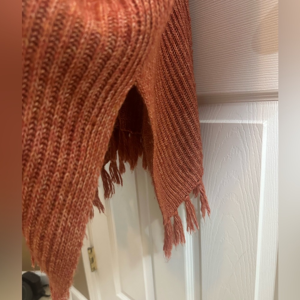 American Eagle Outfitters Orange/Rust Poncho with Fringe- One Size Fits All - Picture 7 of 10